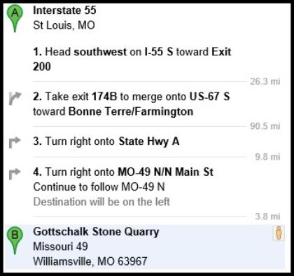 Directions from Saint Louis, MO to Gottschalk Stone Quarry